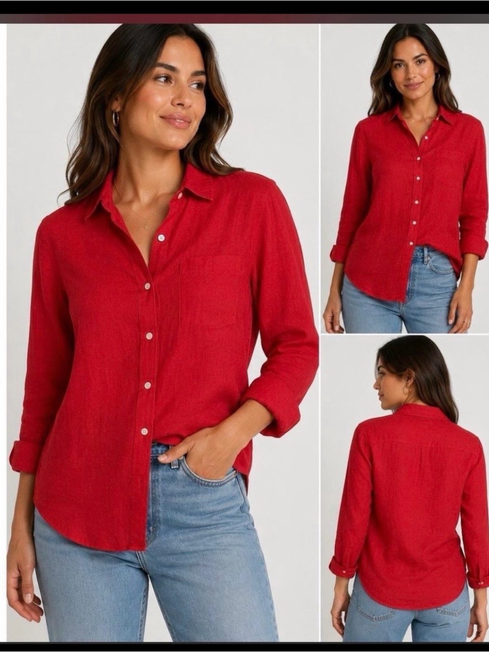 NWT GAP women’s linen Classic Button-Front Red Women's Shirt size Small